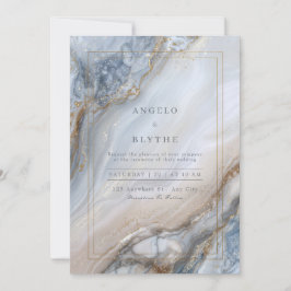 Invitación Boda de remolino de ágata de mármol azul dorado