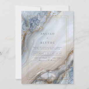 Invitación Boda de remolino de ágata de mármol azul dorado