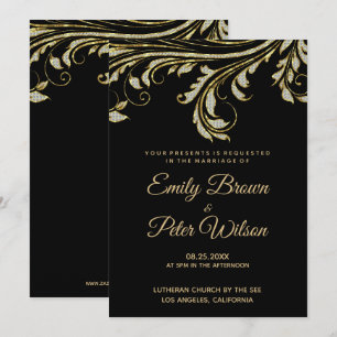Invitación Boda de remolino de diamantes de plata y oro