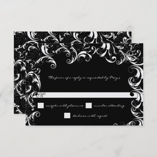 Invitación Boda de remolino elegante en negro y blanco  (Anverso / Reverso)