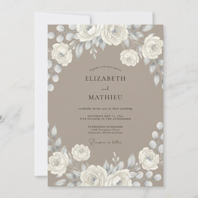 Invitación Boda de remolino floral de crema (Anverso)