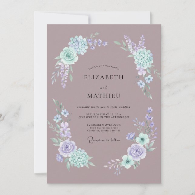 Invitación Boda de Remolino Floral Malva (Anverso)