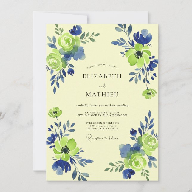 Invitación Boda de remolino floral verde lima (Anverso)