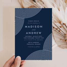 Invitación Boda de remolino geométrico azul marino y azul cla