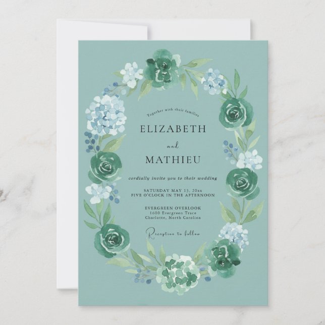 Invitación Boda de remolino verde azulado (Anverso)