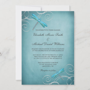 Invitación Boda de Remolinos de Libélula Azul Verde