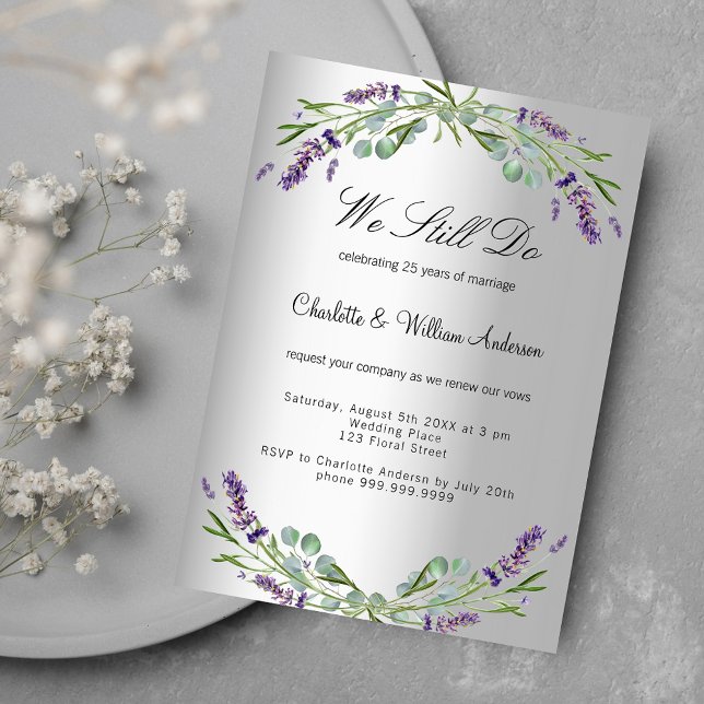 Invitación Boda de renovación de promesa de plata de flores m (Subido por el creador)