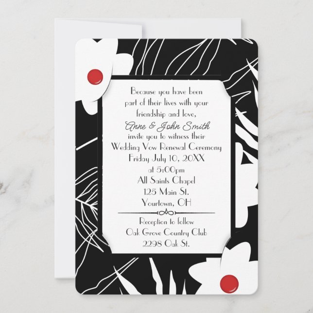 Invitación Boda de Renovación de Vow de Flores Blancas y Negr (Anverso)