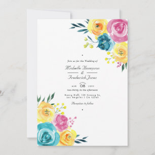Invitación Boda de respuesta con código QR floral turquesa y 