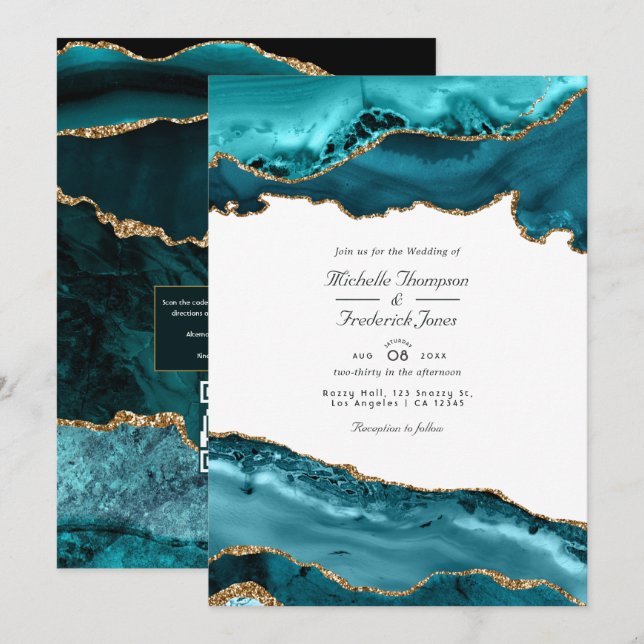 Invitación Boda de respuesta RSVP con código QR de ágata dora (Anverso / Reverso)
