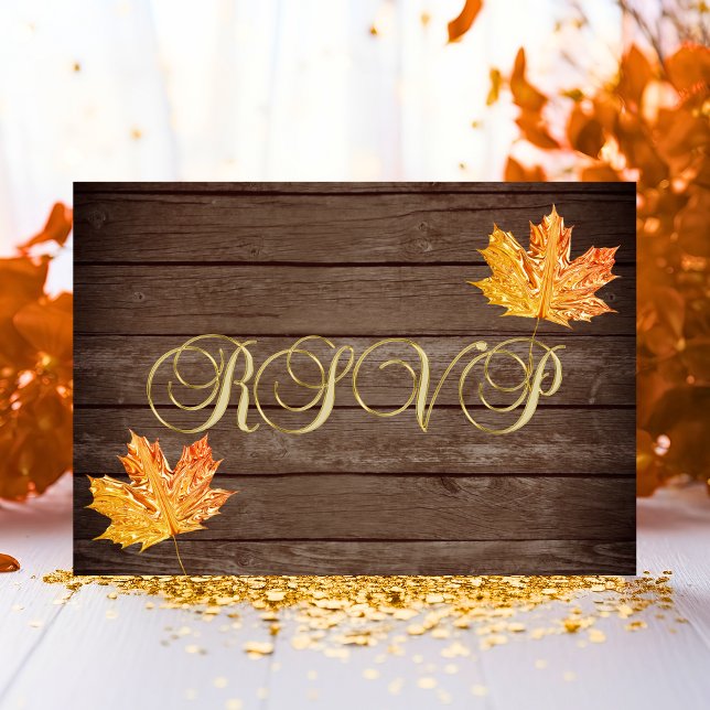 Invitación Boda de respuesta RSVP de otoño rústico personaliz (Personalized Rustic Wood Country Fall RSVP Wedding Invitation)