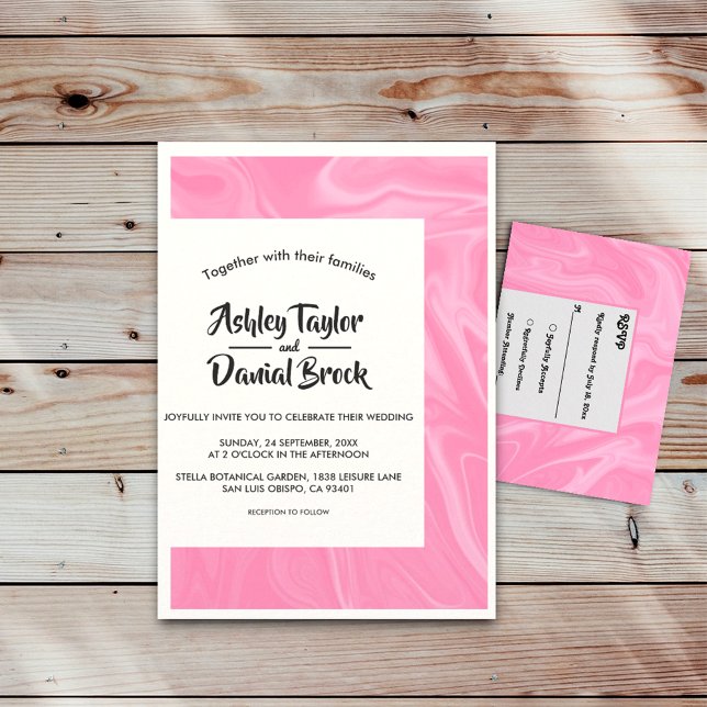 Invitación Boda de resumen artístico de caligrafía rosada mín (Subido por el creador)