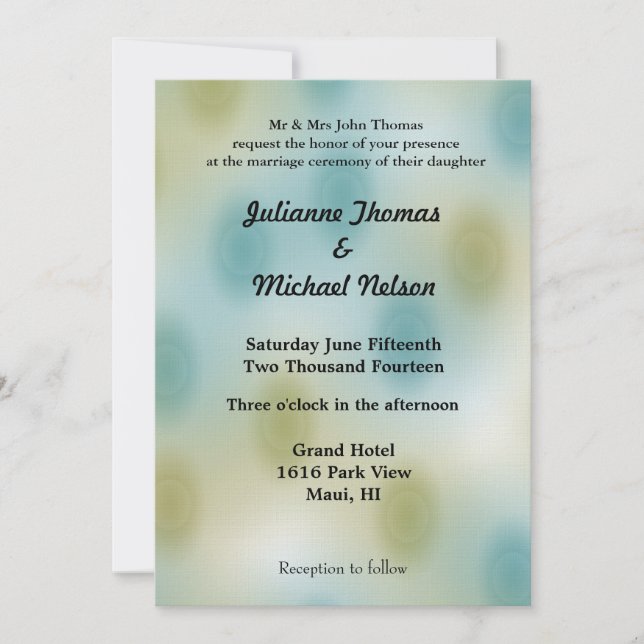 Invitación Boda de resumen azul y verde (Anverso)