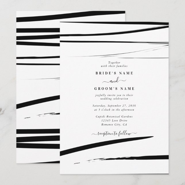 Invitación Boda de resumen blanco negro moderno (Anverso / Reverso)