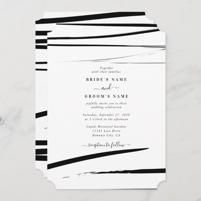 Invitación Boda de resumen blanco negro moderno (Anverso / Reverso)