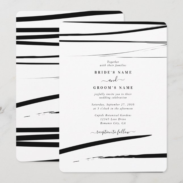 Invitación Boda de resumen blanco negro moderno (Anverso / Reverso)
