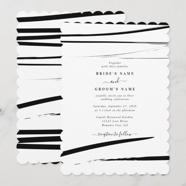 Invitación Boda de resumen blanco negro moderno (Anverso / Reverso)