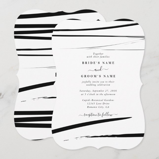 Invitación Boda de resumen blanco negro moderno (Anverso / Reverso)
