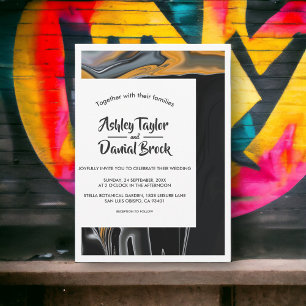 Invitación Boda De Resumen Bohemio Negro Y Amarillo Moderno