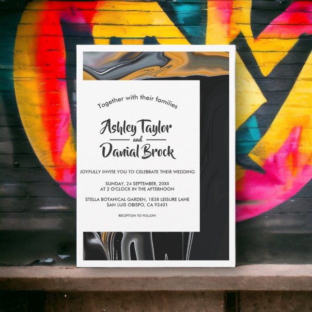 Invitación Boda De Resumen Bohemio Negro Y Amarillo Moderno (Subido por el creador)