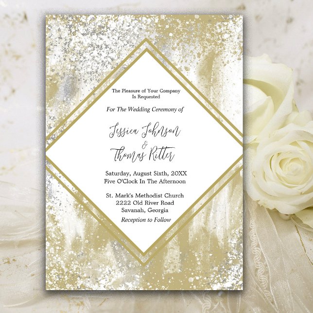 Invitación Boda de resumen de bandeja dorada y plateada con m (Subido por el creador)