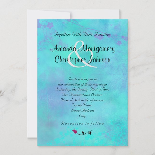 Invitación Boda de resumen de color turquesa y púrpura (Anverso)