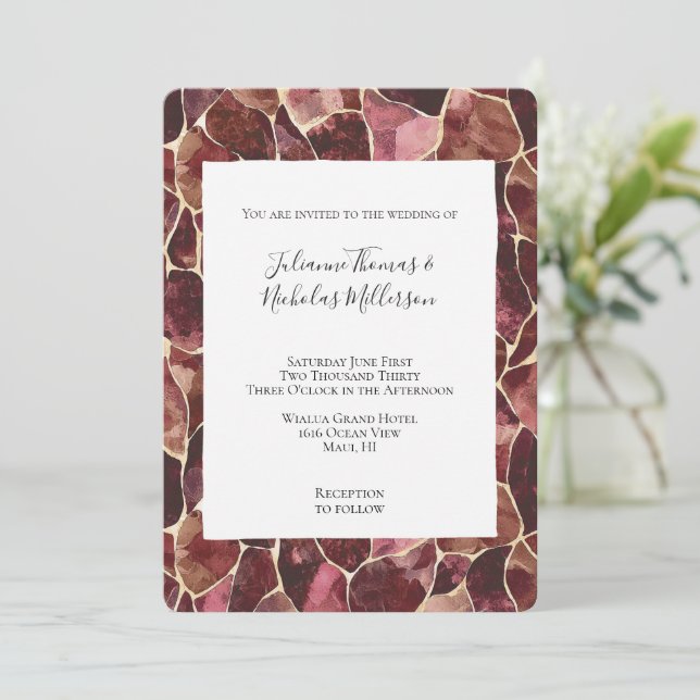 Invitación Boda de resumen de Moda roja de Borgoña (Anverso de pie)