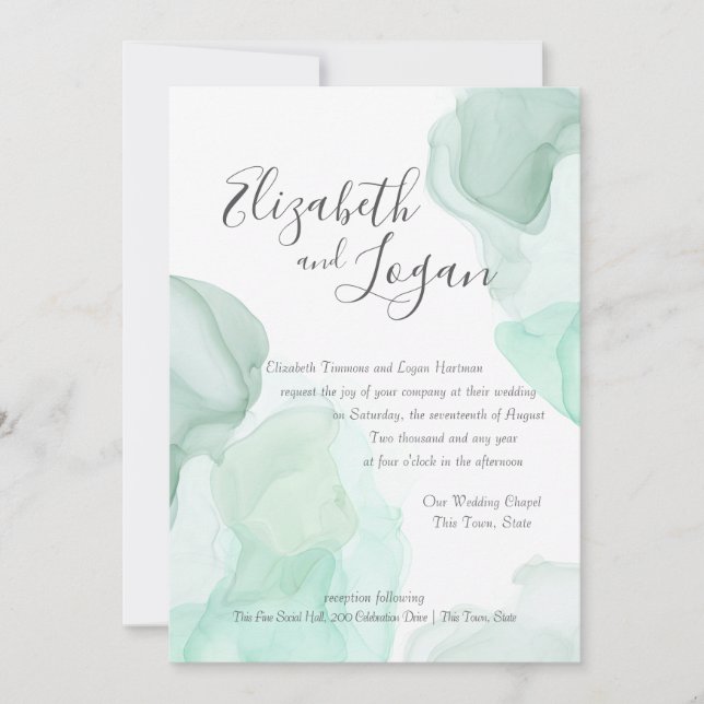 Invitación Boda de resumen de movimiento acuático verde (Anverso)
