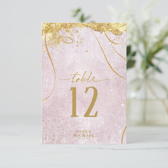 Invitación Boda de resumen de oro de líneas finas Mauve ID867 (Anverso de pie)