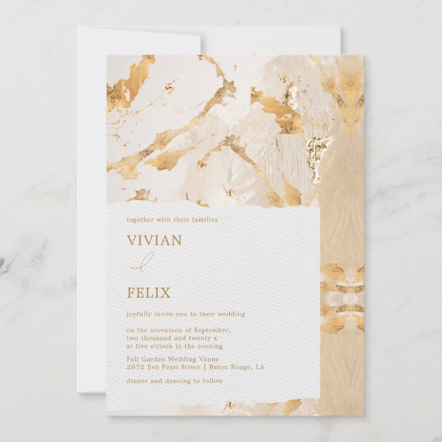 Invitación Boda de resumen de oro de lujo moderno (Anverso)