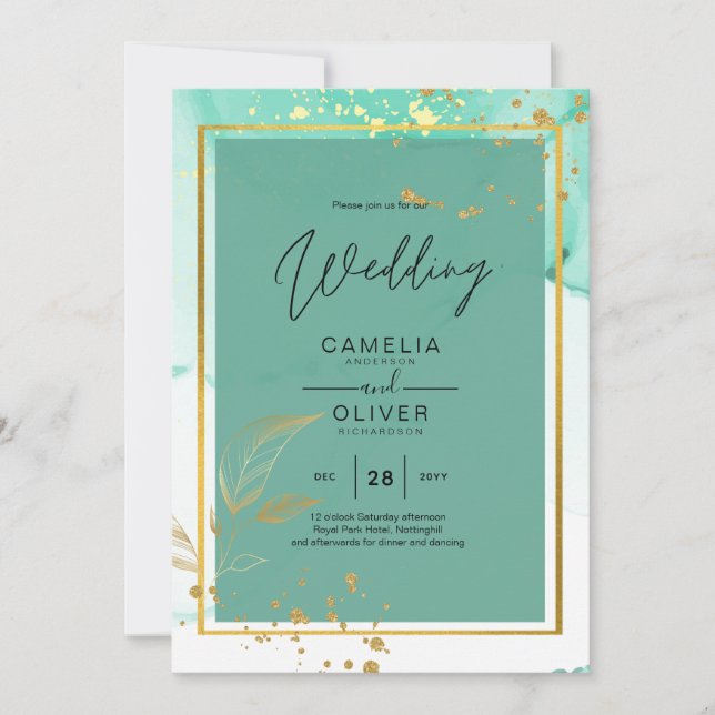 Invitación Boda de resumen de tinta de tinta de alcohol de co (Anverso)