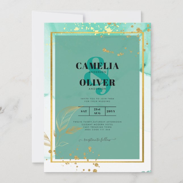 Invitación Boda de resumen de tinta de tinta de alcohol de co (Anverso)
