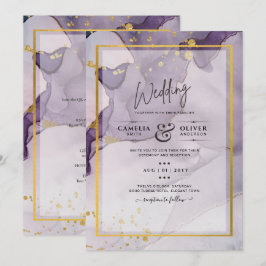 Invitación Boda de resumen de tinta para alcohol púrpura y po