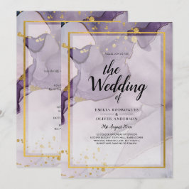 Invitación Boda de resumen de tinta para alcohol púrpura y po