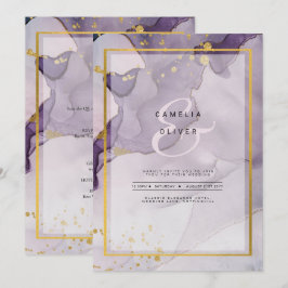 Invitación Boda de resumen de tinta para alcohol púrpura y po