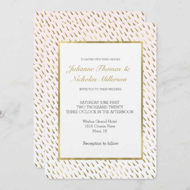 Invitación Boda de resumen del ómbre blanco rosado de Rubor G (Anverso / Reverso)