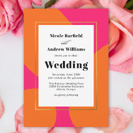 Invitación Boda de resumen moderno de rosa caliente y Naranja