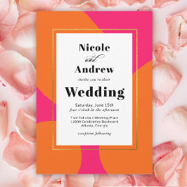 Invitación Boda de resumen moderno de rosa caliente y Naranja