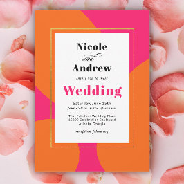 Invitación Boda de resumen moderno de rosa caliente y Naranja