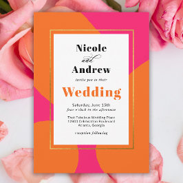 Invitación Boda de resumen moderno de rosa caliente y Naranja