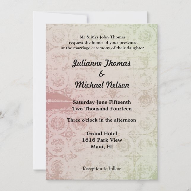Invitación Boda de resumen rosa y de menta (Anverso)