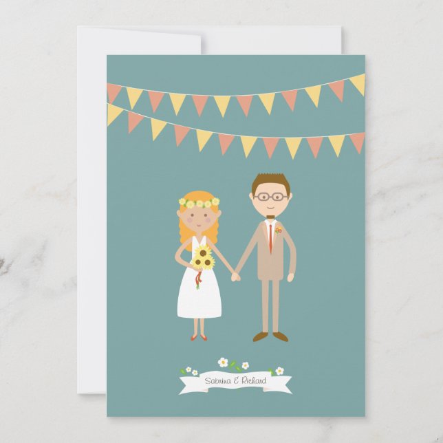 Invitación Boda de retrato de pareja Personalizado ilustrado (Reverso)