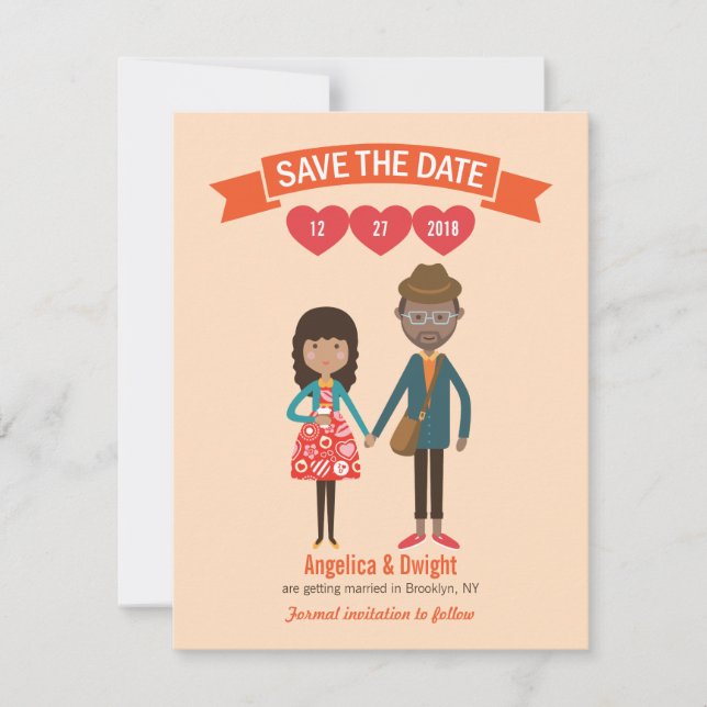 Invitación Boda de retrato de pareja Personalizado ilustrado (Anverso)