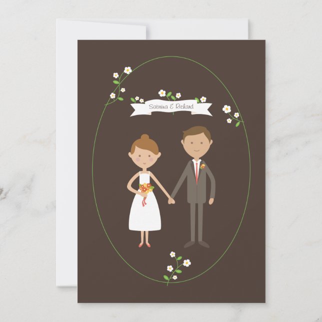 Invitación Boda de retrato de pareja Personalizado ilustrado (Reverso)