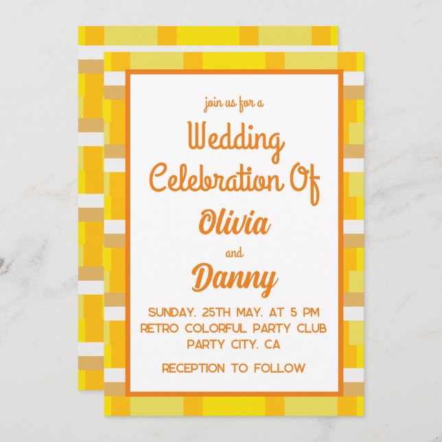 Invitación boda de Retro Groovy Setenties 70 (Anverso / Reverso)