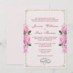 Invitación Boda de Rings de Diamantes y Rosas Rosa