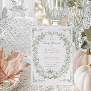 Invitación Boda de roble y calabaza botánico de otoño vintage