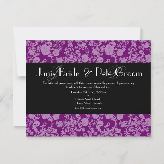 Invitación Boda de Rococo floral - monogramado, 4.25"x5.5" (Anverso)