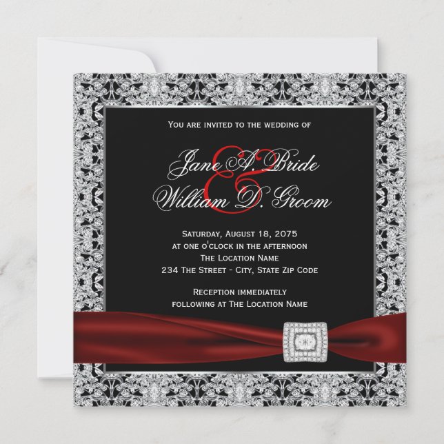 Invitación Boda de Rojo Arándano y Negro (Anverso)