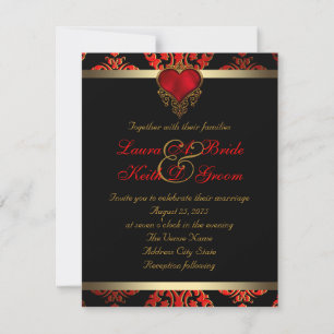 Invitación Boda de rojo, negro y dorado